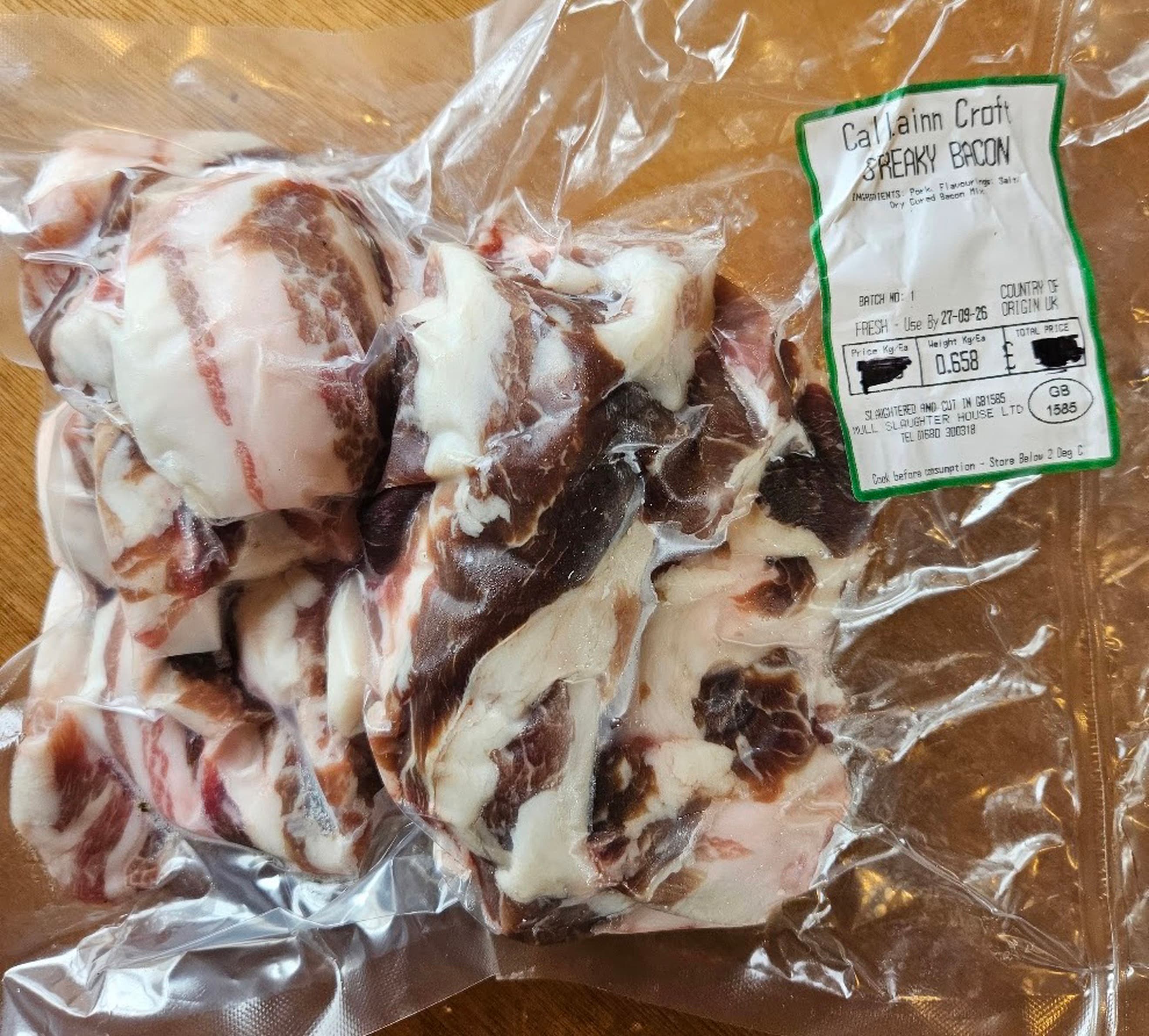 Pork bacon (streaky) £7.00